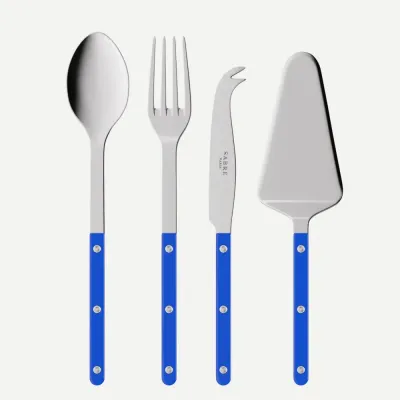 Bistrot Shiny Lapis Blue Set Of 4 Serving Pieces (Serving Spoon, Serving Fork, Cheese Knife Large, Tart Slicer)
