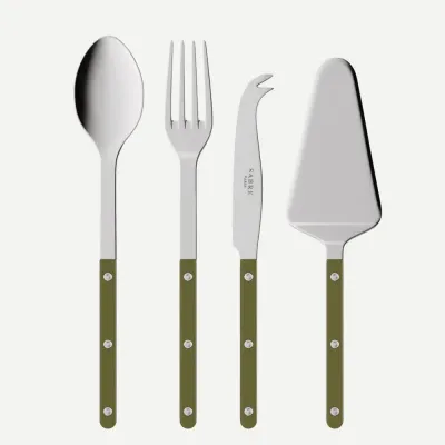 Bistrot Shiny Green Fern Set Of 4 Serving Pieces (Serving Spoon, Serving Fork, Cheese Knife Large, Tart Slicer)