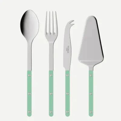 Bistrot Shiny Pastel Green Set Of 4 Serving Pieces (Serving Spoon, Serving Fork, Cheese Knife Large, Tart Slicer)