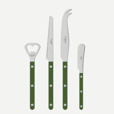 Bistrot Shiny Green Bistrot Aperitif Set (Bottle Opener, Tomato Knife, Cheese Knife Large, Butter Spreader)