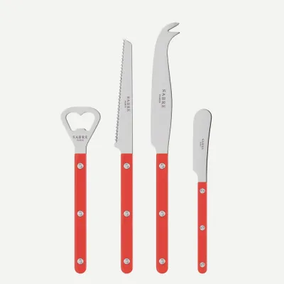 Bistrot Shiny Red Bistrot Aperitif Set (Bottle Opener, Tomato Knife, Cheese Knife Large, Butter Spreader)