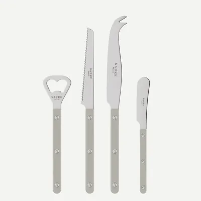 Bistrot Shiny Grey Bistrot Aperitif Set (Bottle Opener, Tomato Knife, Cheese Knife Large, Butter Spreader)