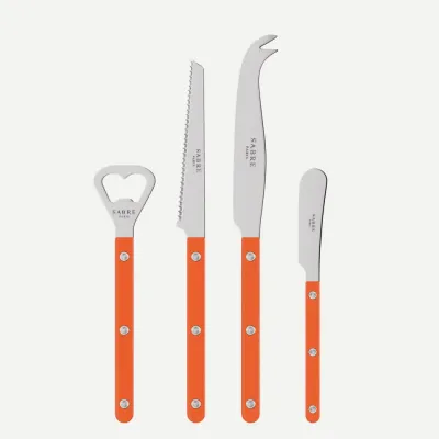 Bistrot Shiny Orange Bistrot Aperitif Set (Bottle Opener, Tomato Knife, Cheese Knife Large, Butter Spreader)