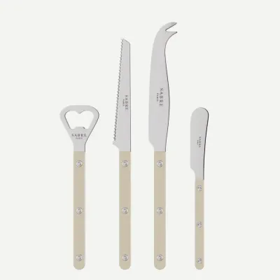 Bistrot Shiny Light Khaki Bistrot Aperitif Set (Bottle Opener, Tomato Knife, Cheese Knife Large, Butter Spreader)