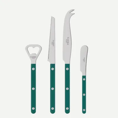 Bistrot Shiny Aquamarine Bistrot Aperitif Set (Bottle Opener, Tomato Knife, Cheese Knife Large, Butter Spreader)