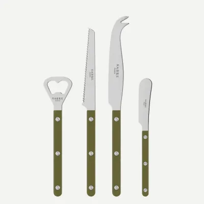 Bistrot Shiny Green Fern Bistrot Aperitif Set (Bottle Opener, Tomato Knife, Cheese Knife Large, Butter Spreader)