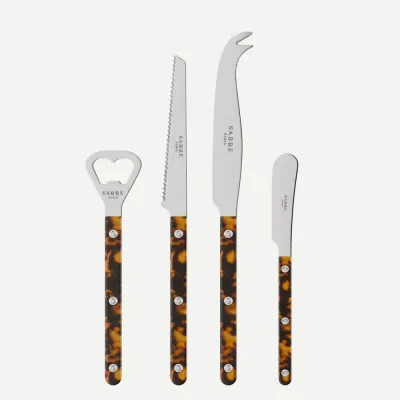 Bistrot Faux Tortoise Bistrot Aperitif Set (Bottle Opener, Tomato Knife, Cheese Knife Large, Butter Spreader)