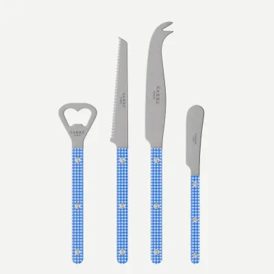 Bistrot Vintage Gingham Blue Bistrot Aperitif Set (Bottle Opener, Tomato Knife, Cheese Knife Large, Butter Spreader)