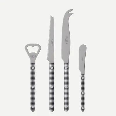 Bistrot Vintage Gingham Black Bistrot Aperitif Set (Bottle Opener, Tomato Knife, Cheese Knife Large, Butter Spreader)