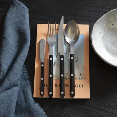 Bistrot Vintage Black 4-Pc Setting (Dinner Knife, Dinner Fork, Soup Spoon, Teaspoon)