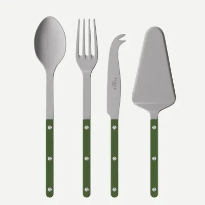 Bistrot Vintage Green Set Of 4 Serving Pieces (Serving Spoon, Serving Fork, Cheese Knife Large, Pie/Tart Server)