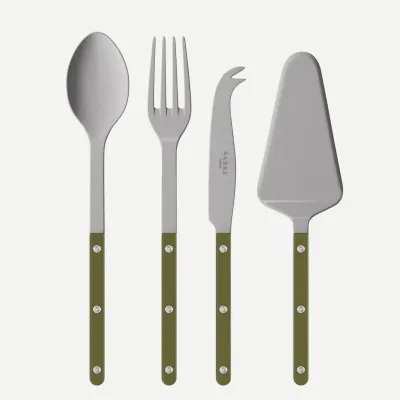 Bistrot Vintage Green Fern Set Of 4 Serving Pieces (Serving Spoon, Serving Fork, Cheese Knife Large, Tart Slicer)