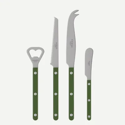Bistrot Vintage Green Bistrot Aperitif Set (Bottle Opener, Tomato Knife, Cheese Knife Large, Butter Spreader)