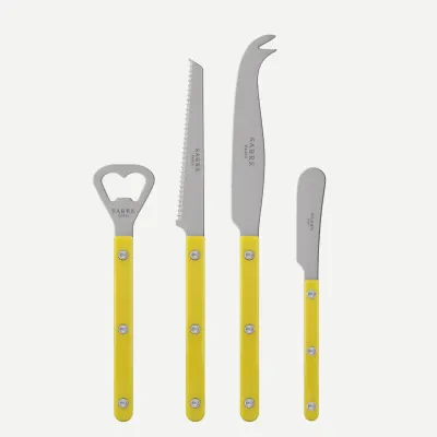 Bistrot Vintage Yellow Bistrot Aperitif Set (Bottle Opener, Tomato Knife, Cheese Knife Large, Butter Spreader)
