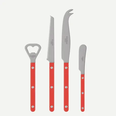 Bistrot Vintage Red Bistrot Aperitif Set (Bottle Opener, Tomato Knife, Cheese Knife Large, Butter Spreader)