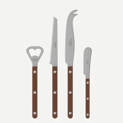 Bistrot Vintage Chocolate Bistrot Aperitif Set (Bottle Opener, Tomato Knife, Cheese Knife Large, Butter Spreader)