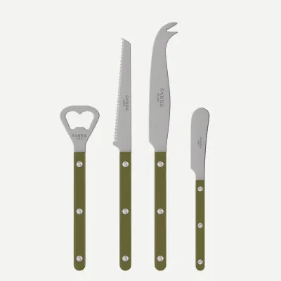 Bistrot Vintage Green Fern Bistrot Aperitif Set (Bottle Opener, Tomato Knife, Cheese Knife Large, Butter Spreader)