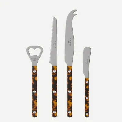 Bistrot Vintage Faux Tortoise Bistrot Aperitif Set (Bottle Opener, Tomato Knife, Cheese Knife Large, Butter Spreader)