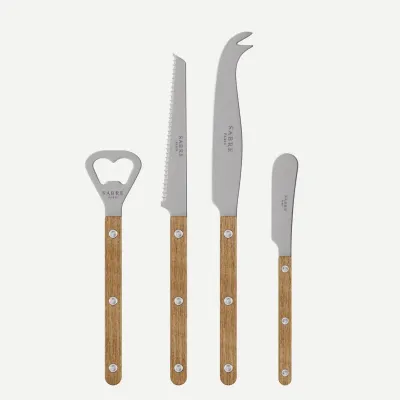 Bistrot Vintage Teak Bistrot Aperitif Set (Bottle Opener, Tomato Knife, Cheese Knife Large, Butter Spreader)