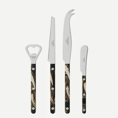 Bistrot Shiny Dune Black Bistrot Shiny Aperitif Set (Bottle Opener, Tomato Knife, Cheese Knife Large, Butter Spreader)