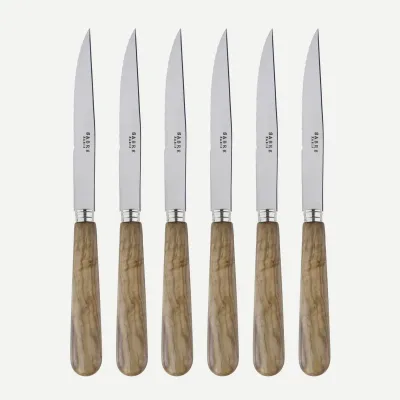 Lavandou Olive Tree Wood Set Of 6 Steak Knives