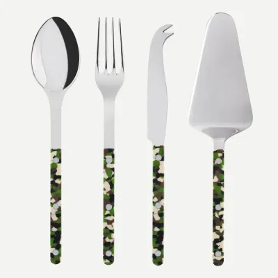 Bistrot Camouflage Green Set Of 4 Serving Pieces (Serving Spoon, Serving Fork, Cheese Knife Large, Pie/Tart Server)