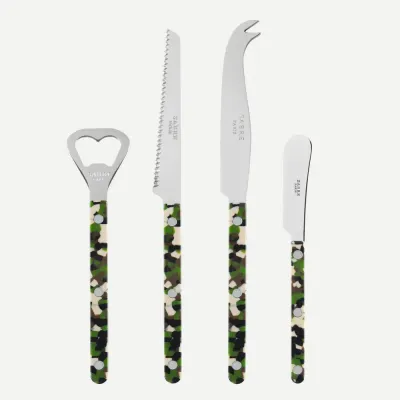 Bistrot Camouflage Green Bistrot Aperitif Set (Bottle Opener, Tomato Knife, Cheese Knife Large, Butter Spreader)