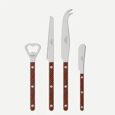 Bistrot Shiny Tartan Red Bistrot Aperitif Set (Bottle Opener, Tomato Knife, Cheese Knife Large, Butter Spreader)