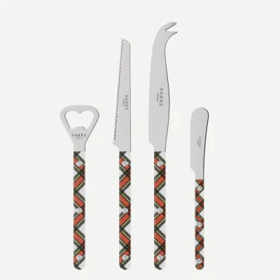 Bistrot Shiny Tartan White Bistrot Shiny Aperitif Set (Bottle Opener, Tomato Knife, Cheese Knife Large, Butter Spreader)