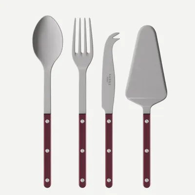 Bistrot Vintage Pearly Aubergine Set Of 4 Serving Pieces (Serving Spoon, Serving Fork, Cheese Knife Large, Tart Slicer)