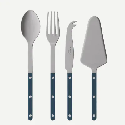 Bistrot Vintage Pearly Steel Blue Set Of 4 Serving Pieces (Serving Spoon, Serving Fork, Cheese Knife Large, Tart Slicer)