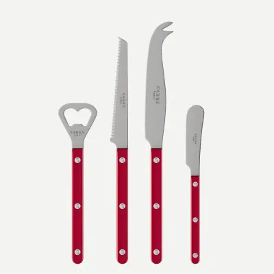 Bistrot Vintage Pearly Red Bistrot Aperitif Set (Bottle Opener, Tomato Knife, Cheese Knife Large, Butter Spreader)