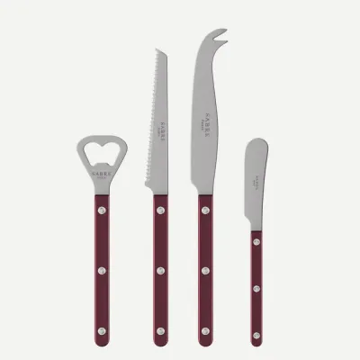 Bistrot Vintage Pearly Aubergine Bistrot Aperitif Set (Bottle Opener, Tomato Knife, Cheese Knife Large, Butter Spreader)