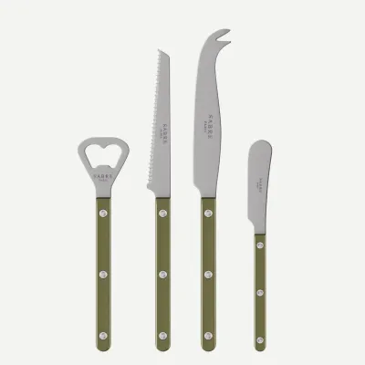 Bistrot Vintage Pearly Olive Bistrot Aperitif Set (Bottle Opener, Tomato Knife, Cheese Knife Large, Butter Spreader)
