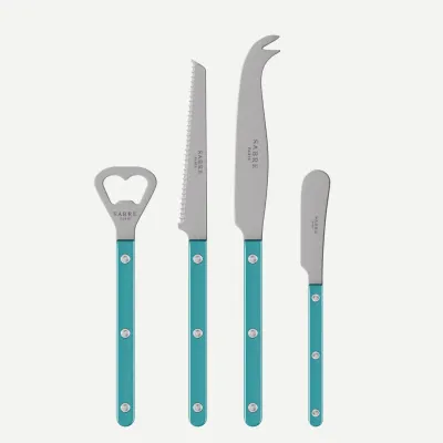 Bistrot Vintage Pearly Turquoise Bistrot Aperitif Set (Bottle Opener, Tomato Knife, Cheese Knife Large, Butter Spreader)