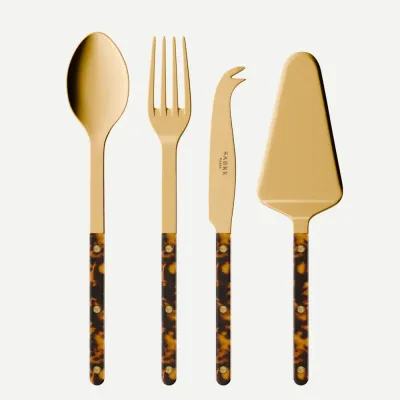 Bistrot Gold Faux Tortoise Set Of 4 Serving Pieces (Serving Spoon, Serving Fork, Cheese Knife Large, Tart Slicer)