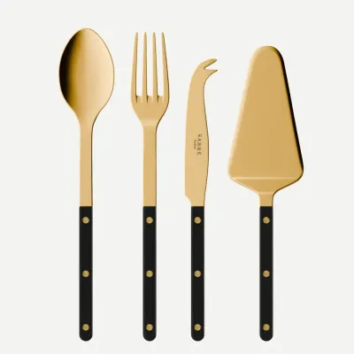 Bistrot Gold Black Set Of 4 Serving Pieces (Serving Spoon, Serving Fork, Cheese Knife Large, Tart Slicer)