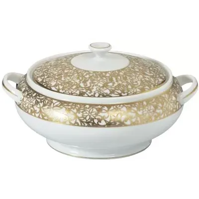 Salamanque Or/Gold White Soup Tureen Diam 9.8 in