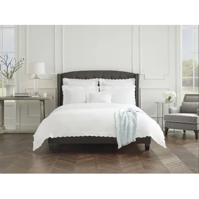 Pettine Embroidered White/White Bedding with Scalloped Edges