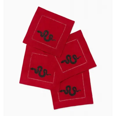 Lny2025 Set of 4 Snake Cocktail Napkin 6 x 6" Red/Black