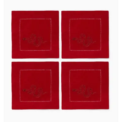 Lny2025 Set of 4 Snake Cocktail Napkin 6 x 6" Red/Red