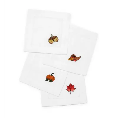 Autunno Set of 4 Cocktail Napkin 6 x 6 White Multi