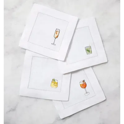 Aperitivo Set of 4 Cocktail Napkin 6 x 6 White Multi