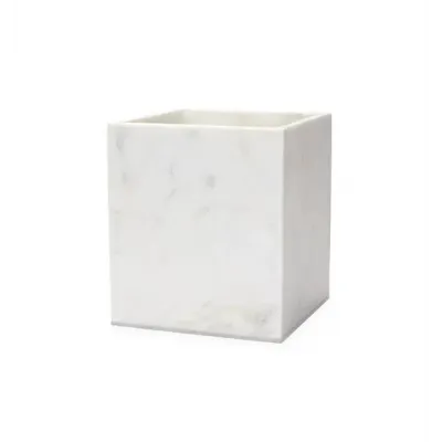 Pietra Marble Waste Basket 7.5 x 7.5 x 8.5 White/Silver