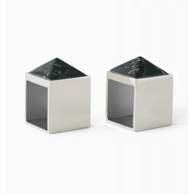 Cestia Set of 2 Napkin Ring Boxed Silver/Black