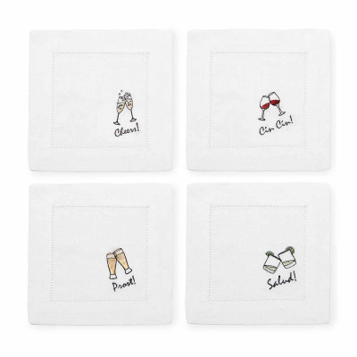 Cheers Set of 4 Cocktail Napkin 6 x 6 White Multi