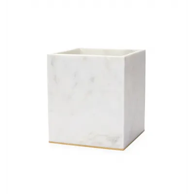 Pietra Marble Waste Basket 7.5 x 7.5 x 8.5 White/Gold