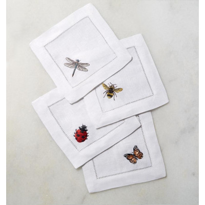 Insetti Set of 4 Cocktail Napkin 6 x 6 White Multi