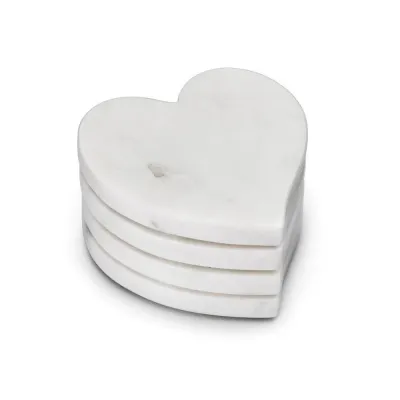 White Marble Heart Coasters Set Of 4