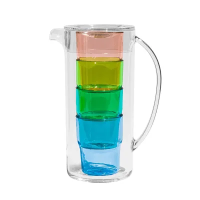 Simple Stacked Nested Pitcher Set, 4 Assorted Color Glasses + Pitcher, 91 oz., Multi